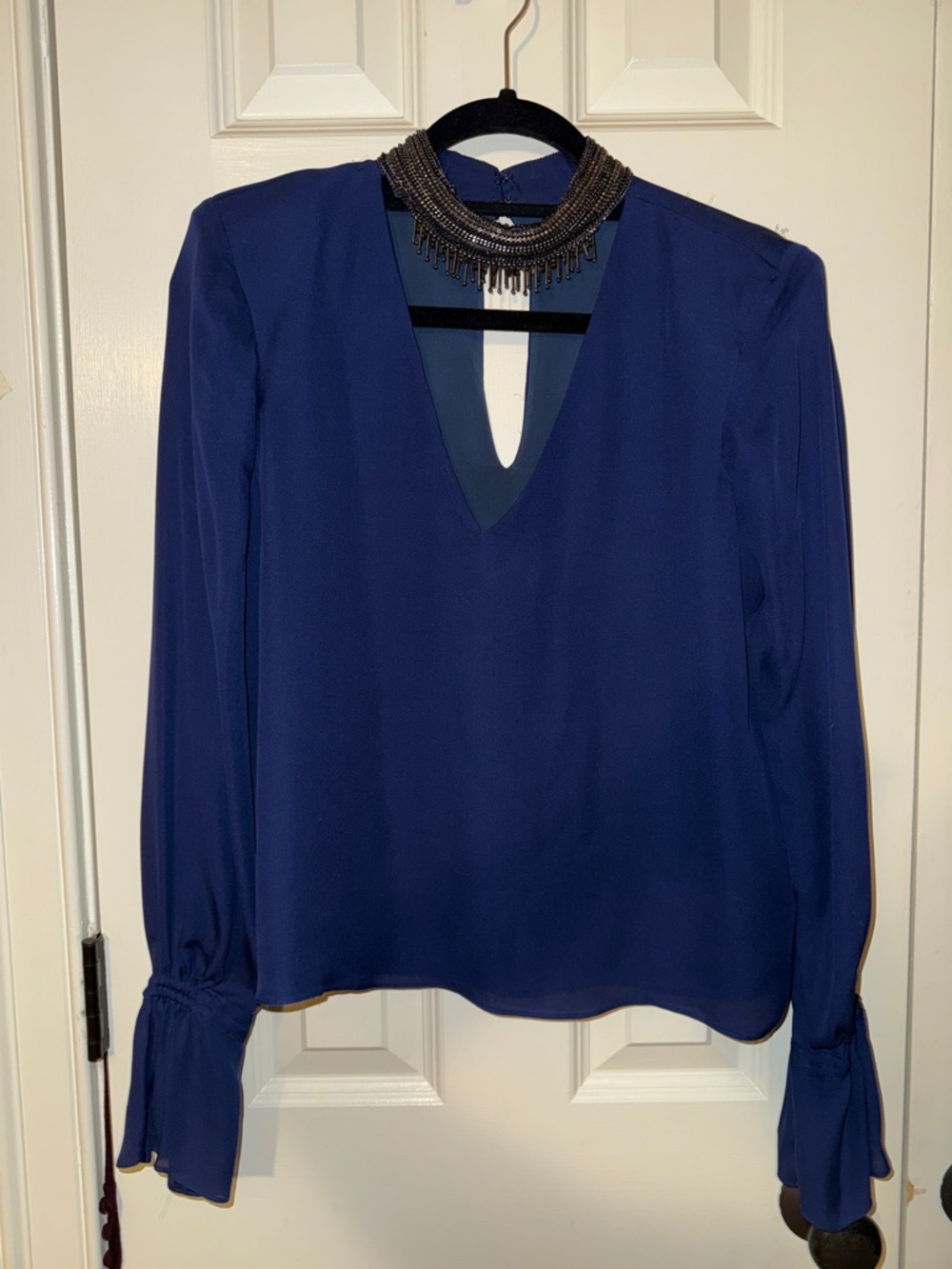 Ramy Brook Navy top with jeweled choker